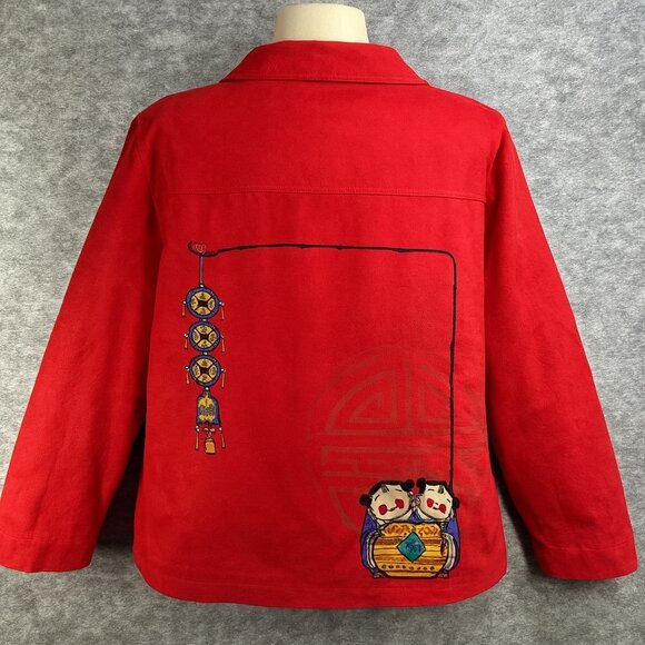 Chicos Womens Shirt Size 16 Chicos size 3 Red Embroidered Polyester Oriental - Picture 2 of 8